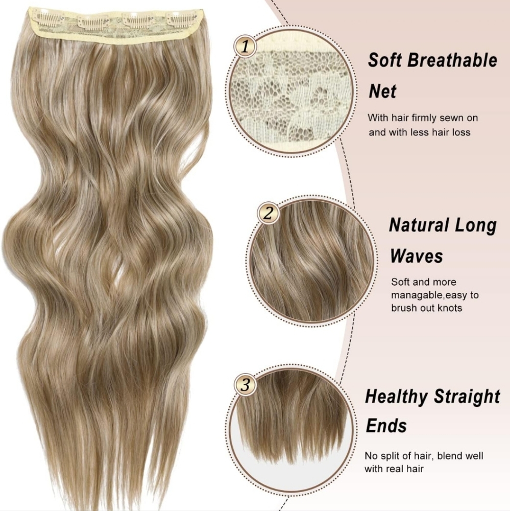 Long Wavy Clip in Hair Extensions for Women Balayage Light Blonde Mix Golden - Picture 3 of 4